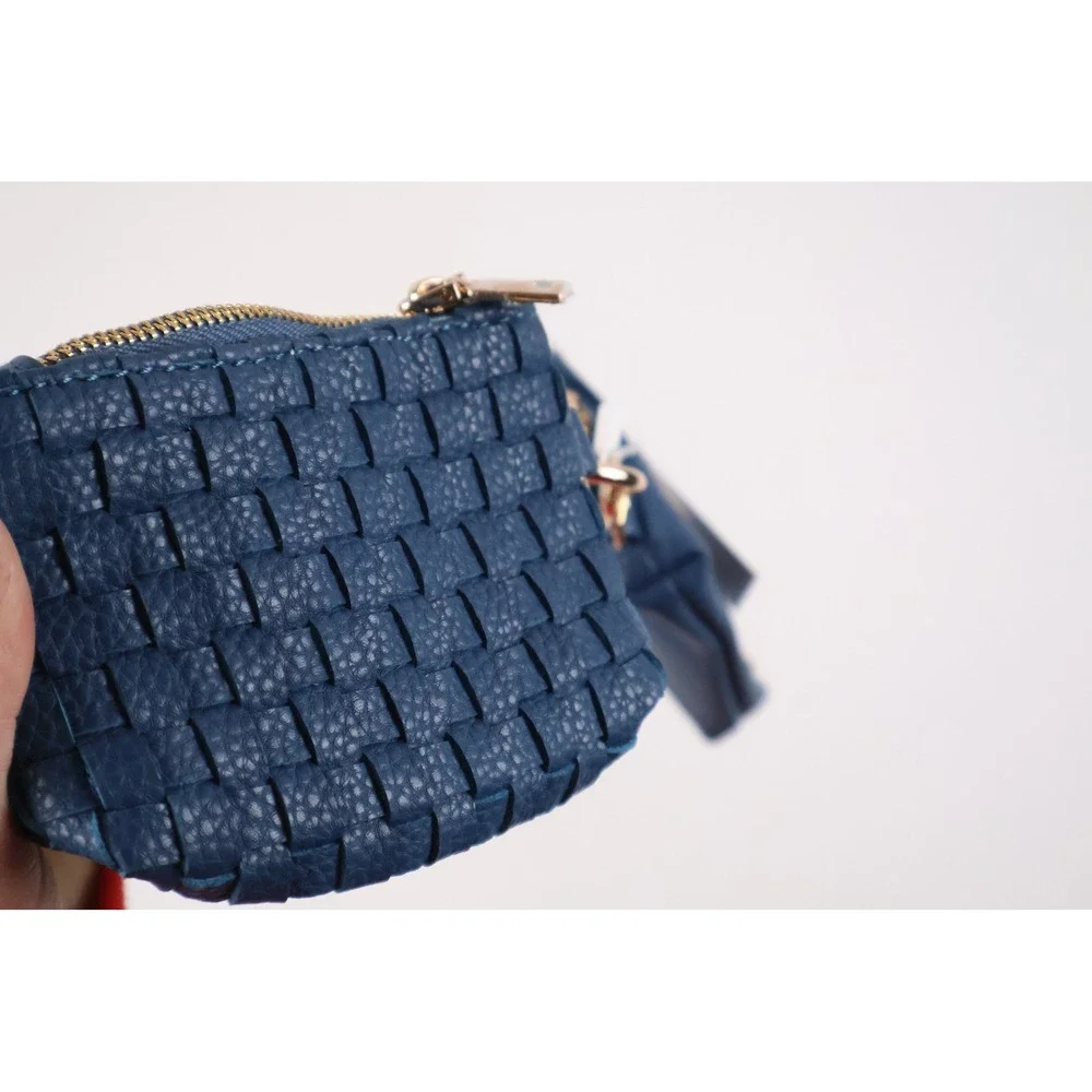 Pretty Simple Dual Pouch Wristlet Navy Blue Woven Pebbled NWT